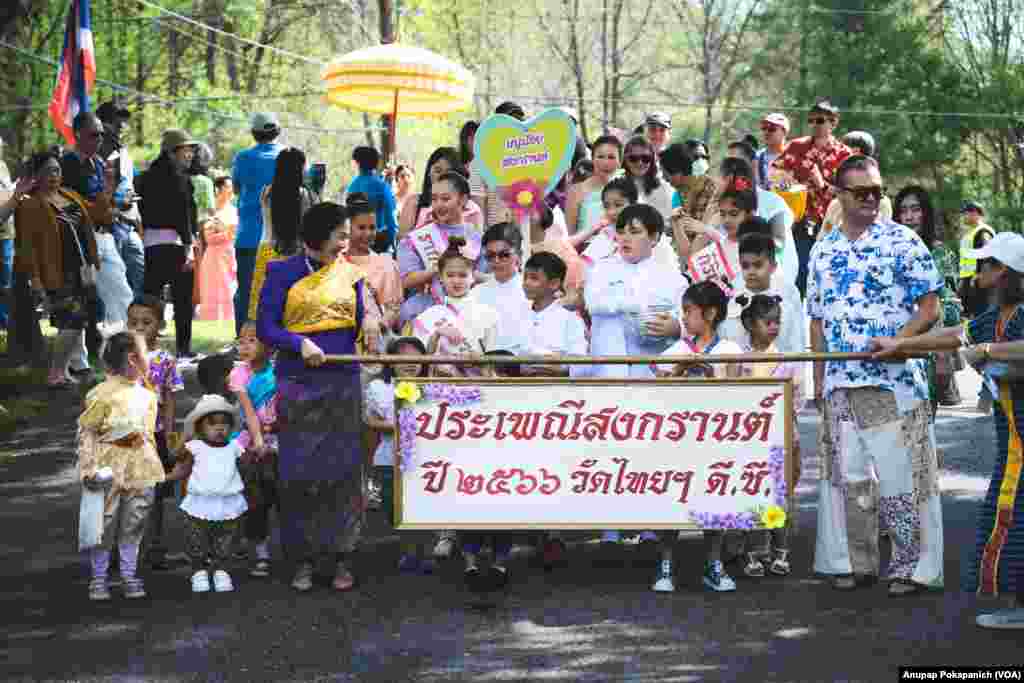 People participated in Songkran Festival at WAT Thai Washington. D.C, April 16, 2023.