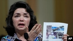 Qelbinur Sidik, a member of China's ethnic Uzbek minority who was forced to teach Chinese in Uyghur detention facilities, testifies during a special House committee hearing dedicated to countering China, March 23, 2023, in Washington.