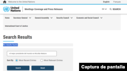 Captura de pantalla de búsqueda en sitio web de ONU.
