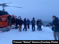 Photo shows an emergency response team from Nome arriving in Diomede, Sunday, December 6, 2023, a week after the Diomede city office building collapsed.