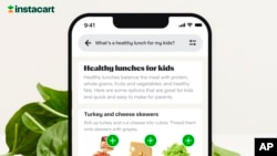 This illustration from Instacart shows the app which adds ChatGPT to answer customers' food questions. (Instacart, Inc. via AP)