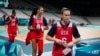 Sabrina Ionescu (6), A'ja Wilson (9) and Alyssa Thomas, walk off the court after the United States women's team practiced before the start of the 2024 Summer Olympics, July 25, 2024 in Villeneuve-d'Ascq, France.
