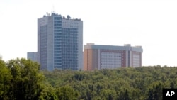FILE - The headquarters of the Russian Foreign Intelligence Service are pictured in Moscow. The new U.S. National Counterintelligence Strategy says Moscow and Beijing pose “the most significant intelligence threats” to the U.S. 