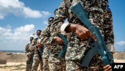 (FILE) Troops take part in Somali army training in Mogadishu on March 19, 2024. 