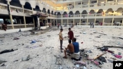 This image made from a video, shows the yard of a school after being hit by an Israeli airstrike in Gaza City, Aug. 10, 2024.