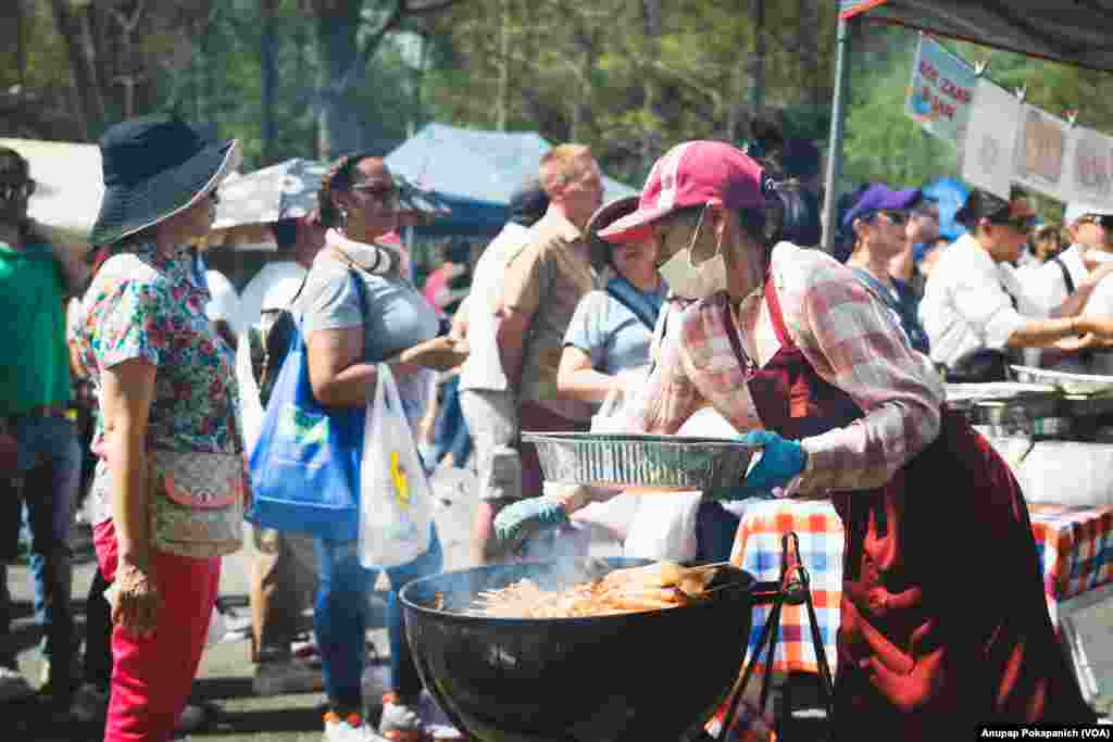 People participated in Songkran Festival at WAT Thai Washington. D.C, April 16, 2023.