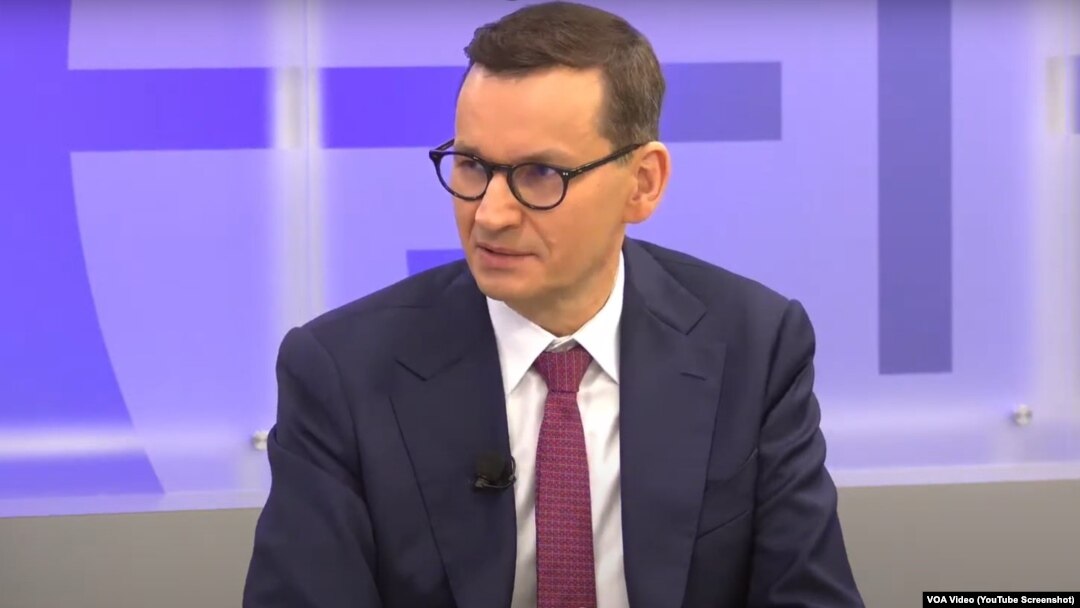 Премьер-министр Польши Матеуш Моравецкий во время выступления в Атлантическом совете