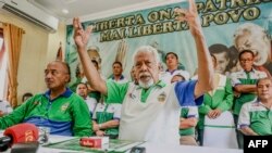 Pahlawan kemerdekaan Timor Leste Xanana Gusmao dalam konferensi pers di Dili, 23 Mei 2023. (VALENTINO DARIEL SOUSA / AFP)