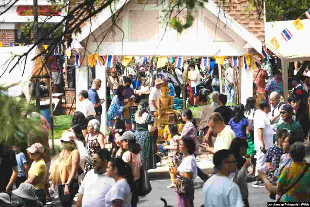 People participated in Songkran Festival at WAT Thai Washington. D.C, April 16, 2023.