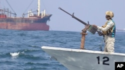 FILE - Maritime police patrol in the Gulf of Aden off Somalia, Nov. 26, 2023. About 600 nautical miles east of Somalia's capital, Mogadishu, a group of armed people reportedly boarded a bulk carrier on March 12, 2024, and took control of it.