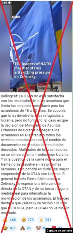 Captura de uno de los mensajes difundidos en Telegram (traducido al español).