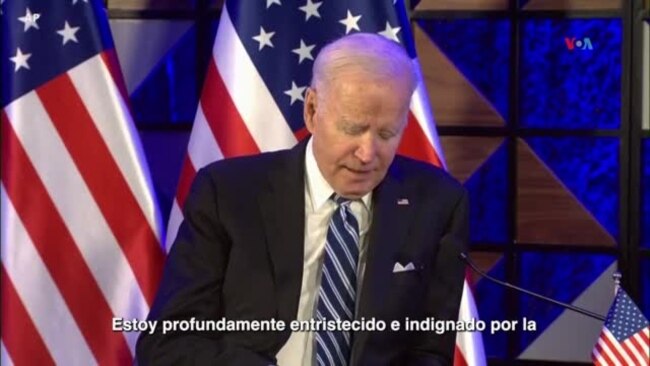 Presidente Biden lamenta explosión en hospital de Gaza; hay disputa sobre su causa