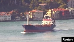 FILE - Palau-flagged vessel Sukru Okan transits Bosphorus in Istanbul, Turkey this screen grab from a video taken July 10, 2023. 