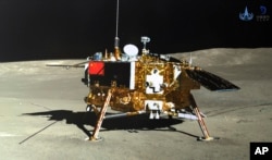 FILE - This photo provided on Jan. 12, 2019, by the China National Space Administration via Xinhua News Agency shows the lunar lander of the Chang'e-4 probe. (China National Space Administration/Xinhua News Agency via AP, File)