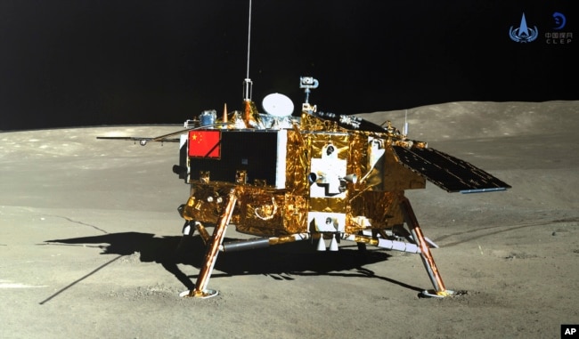 FILE - This photo provided on Jan. 12, 2019, by the China National Space Administration via Xinhua News Agency shows the lunar lander of the Chang'e-4 probe. (China National Space Administration/Xinhua News Agency via AP, File)