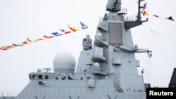 FILE - Soldiers are seen on a Russian frigate Admiral Gorshkov ahead of scheduled naval exercises with South African and Chinese navies in Richards Bay, South Africa, Feb. 21, 2023. On Wednesday, Russia said it had started naval exercises with China and Iran in the Arabian Sea.