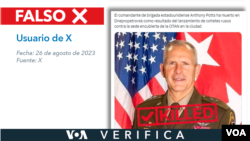 En redes sociales circula un mensaje que asegura que el comandante de EEUU, Anthony Potts, falleció en Ucrania pero esto es falso.