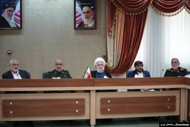 جلسه سران گروه‌های شبه‌نظامی نیابتی جمهوری اسلامی با مقامات نظامی حکومت در حاشیه مراسم رئیسی 