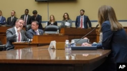 Representative Mike Waltz, left, questions Secret Service Director Kimberly Cheatle during a House Committee on Oversight and Accountability hearing on attempted assassination of former President Donald Trump, on July 22, 2024, in Washington.