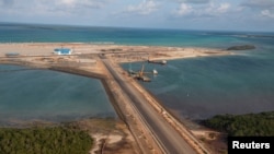 FILE - An aerial view shows the ongoing developments at the new 32-berth Lamu Port in Lamu County, Kenya December 9, 2020.