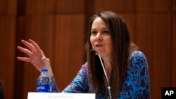 FILE - Jen Easterly, director of the Department of Homeland Security's Cybersecurity and Infrastructure Security Agency, speaks at a meeting in Washington, Feb. 16, 2023.