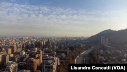 Foto aérea de Santiago, capital de Chile. 