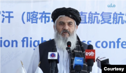 Taliban deputy minister for civil aviation, Ghulam Jilani Wafa, hailed the resumption of Afghan flights to China, May 24, 2023. (Official Afghan TV Screenshot)