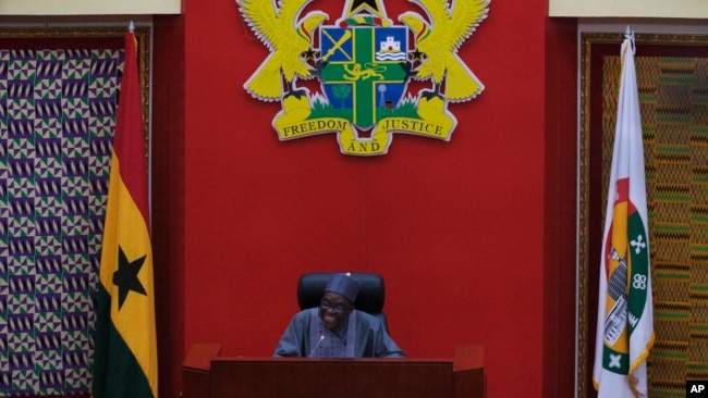 Speaker of Ghana Parliament Alban Sumana Bagbin speaks at the Parliament House in Accra, Feb. 28, 2024.