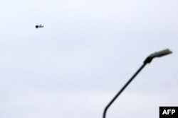 A drone flies over Belgorod, Russia, March 14, 2024.