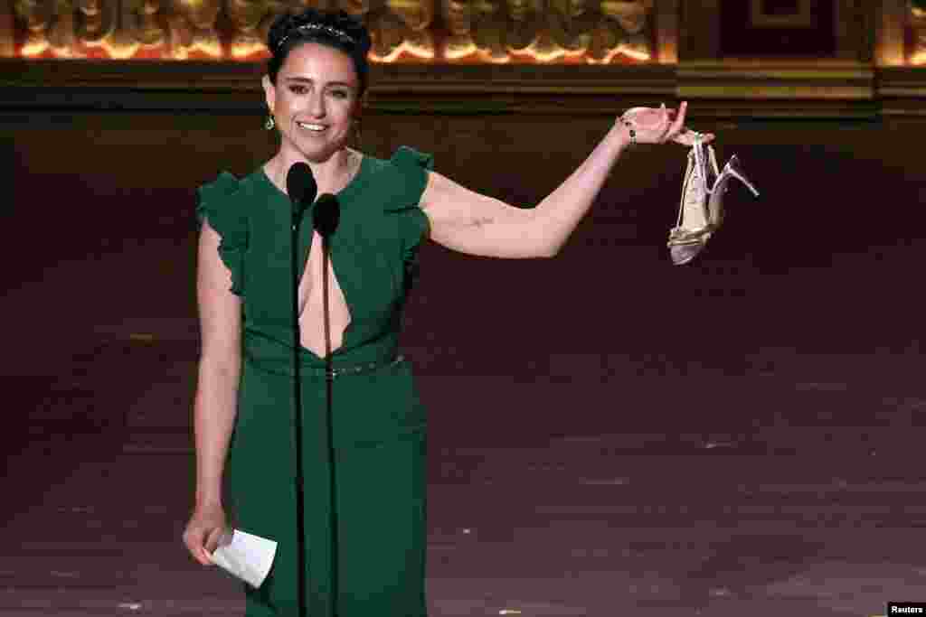 Danya Taymor accepts the award for Best Direction of a Musical for &quot;The Outsiders&quot; at the 77th Annual Tony Awards in New York City, June 16, 2024.