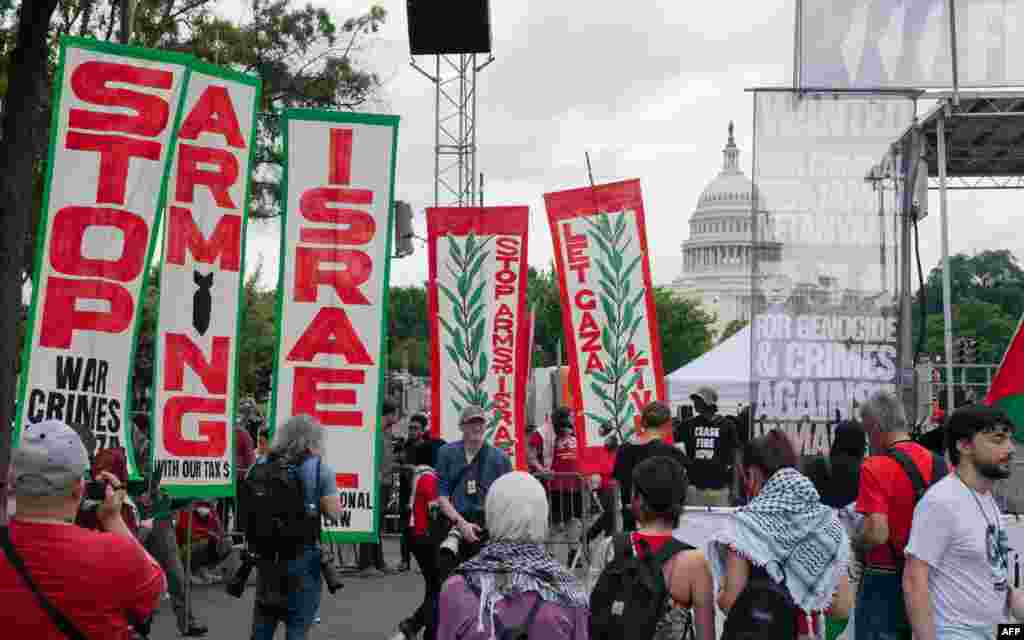 Pro-Palestinian demonstrators protest near the US Capitol before Israeli Prime Minister Benjamin Netanyahu addresses a joint meeting of Congress, July 24, 2024, in Washington.