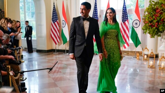 Rep. Ro Khanna, D-Calif., and his wife, Rita Khanna, arrive for the state dinner with President Joe Biden and India's Prime Minister Narendra Modi at the White House, June 22, 2023, in Washington.