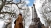 &quot;Eiffela,&quot; replika Menara Eiffel yang terkenal, 10 kali lebih kecil dari modelnya dan dibuat oleh Philippe Maindron, dipajang di dekat menara yang asli di Paris, Prancis.