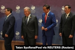 Perdana Menteri Vietnam Pham Minh Chinh, Sekretaris Jenderal PBB Antonio Guterres, Presiden Joko Widodo dan Perdana Menteri Laos Sonexay Siphandone saat KTT ASEAN-PBB di Jakarta, 7 September 2023. (Foto: Tatan Syuflana/Pool via REUTERS)