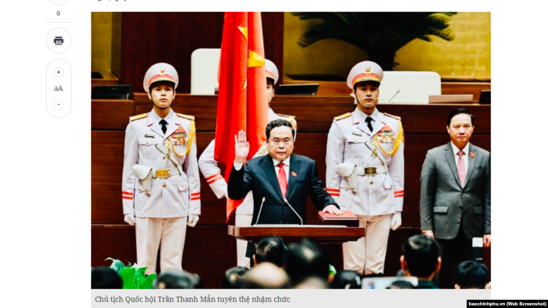 Ông Trần Thanh Mẫn tuyên thệ nhậm chức Chủ tịch Quốc hội Việt Nam ngày 20 tháng Năm.