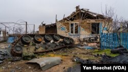 The village of Pravdne, Ukraine is strewn with debris and broken Russian tanks after it was re-taken by Ukraine in November. Picture on Jan. 26, 2023.