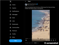Screen capture from X showing Palestinians on the beach in Deir Al-Balah on April 17, 2024. The video seen in the X post has been used to spread disinformation about the Israel-Hamas war.