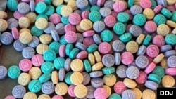 This US Drug Enforcement Administration photo shows multicolored, or "rainbow" fentanyl, a deadly new form of the highly addictive and potentially lethal drug synthetic opioid.