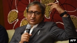 FILE - Indian journalist Ravish Kumar speaks during a press conference with the Foreign Correspondents Association of the Philippines in Manila on Sept. 6, 2019. 