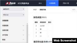 中国大华公司“ICC开放平台”对肤色分析功能的介绍（网页截屏）