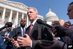 House Speaker Kevin McCarthy speaks to reporters about the debt limit negotiations, May 25, 2023, on Capitol Hill in Washington.