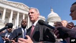 House Speaker Kevin McCarthy speaks to reporters about the debt limit negotiations, May 25, 2023, on Capitol Hill in Washington.