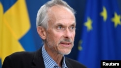 State epidemiologist Magnus Gisslen speaks during a press conference in Stockholm to inform about the situation regarding mpox, in Sweden, Aug. 15, 2024. (TT News Agency/Fredrik Sandberg via Reuters)