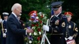 President Joe Biden lays a wreath at The Tomb of the Unknown Soldier at Arlington National Cemetery in Arlington, Virginia, on Memorial Day, May 29, 2023.