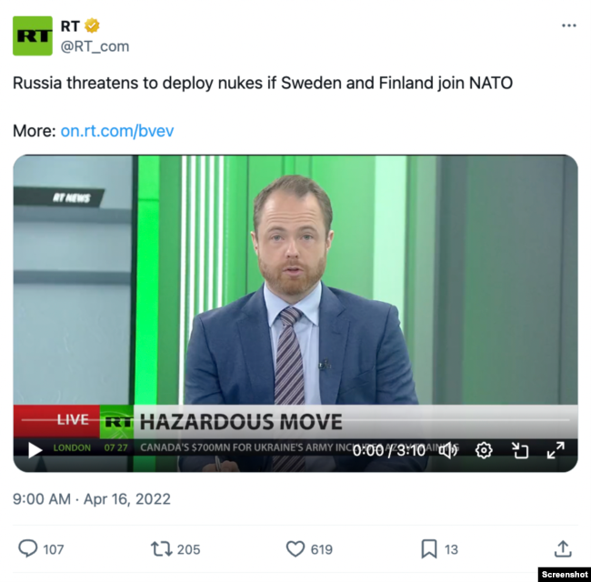 Російський пост про те, що Швеція та Фінляндія готується до подання заявок на членство в НАТО. Фото: X