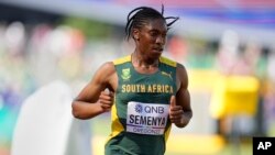 FILE - Caster Semenya of South Africa competes during a heat in the women's 5000-meter run at the World Athletics Championships on July 20, 2022, in Eugene, Ore.