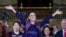 Presidential candidate of the ruling Morena party Claudia Sheinbaum gestures while addressing her supporters after winning the presidential election, at Zocalo Square in Mexico City, June 3, 2024. 