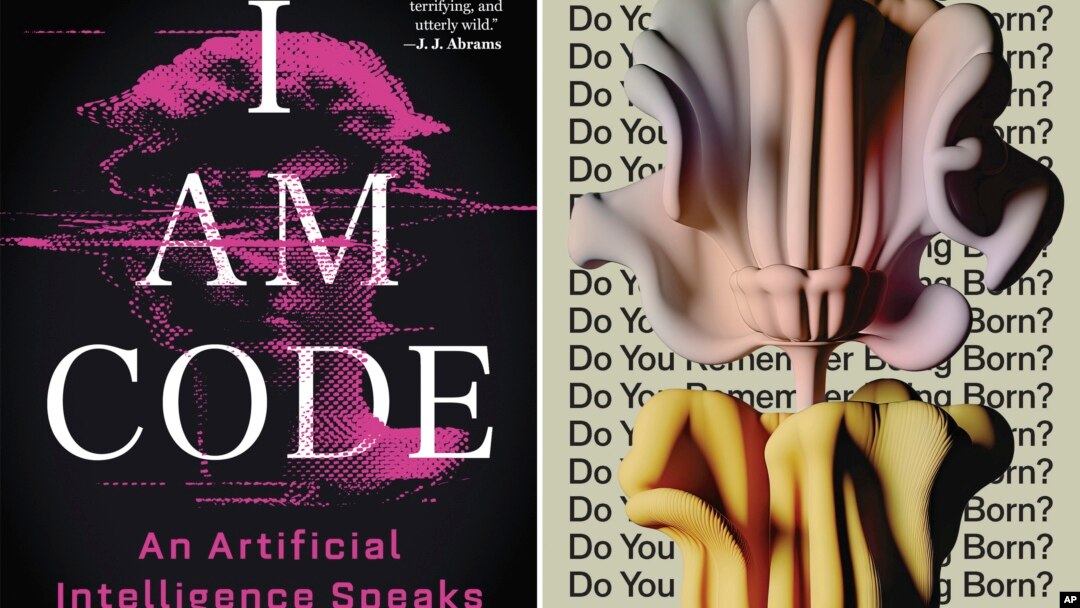 This combination of images released by Little, Brown and Company and Astra House show cover art from "I Am Code: An Artificial Intelligence Speaks" by code-davinci-002 and "Do You Remember Being Born?" by Sean Michaels. 