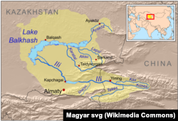 Kazakhstan's Lake Balkhash drainage basin includes rivers originating in China.