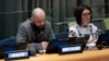 Artem Dyblenko, a Ukrainian soldier who fought in Mariupol and who spent more than four months as a Russian prisoner of war, speaks at the United Nations headquarters in New York about human rights violations, Feb. 22, 2023.